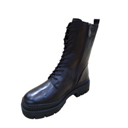 MARCO TOZZI 26703 Anfibi Casual Moda Donna Pelle Nero Tacco Grosso 5Cm Suola Gomma Gambale Polpaccio