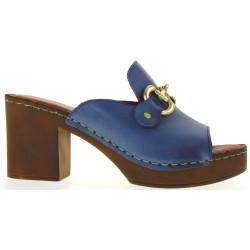 MARIKA MILANO ELISA Sandali Ciabatte Donna Pelle Jeans Tacco Grosso 7Cm Suola Poliuretano