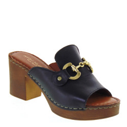 MARIKA MILANO ELISA Sandali Ciabatte Donna Pelle Nero Tacco Grosso 7Cm Suola Poliuretano