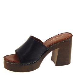 MARIKA MILANO GIOVANNA Sandali Ciabatte Donna Pelle Nero Tacco Grosso 9Cm Suola Poliuretano