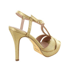 Menbur 20349 Sandali Cerimonia Donna Tessuto Oro Tacco Stiletto 10Cm Suola Gomma