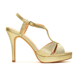 Menbur 20349 Sandali Cerimonia Donna Tessuto Oro Tacco Stiletto 10Cm Suola Gomma