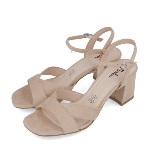 Menbur 21862 Sandali Tacco Donna Pelle Camoscio Beige Tacco Grosso 6Cm Suola Gomma