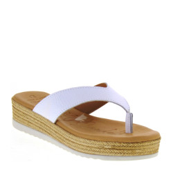 OH MY SANDALS 5019 Infradito Quotidiano Donna Pelle Bianco Tacco Zeppa 4Cm Suola Gomma