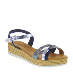 OH MY SANDALS 5203 Sandali Sportivi Donna Pelle Blu Tacco Zeppa 9Cm Suola Gomma