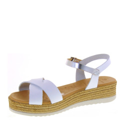 OH MY SANDALS 5205 Sandali Sportivi Donna Pelle Bianco Argento Tacco Zeppa 4Cm Suola Gomma