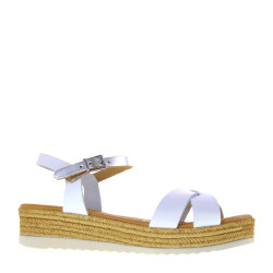 OH MY SANDALS 5205 Sandali Sportivi Donna Pelle Bianco Argento Tacco Zeppa 4Cm Suola Gomma