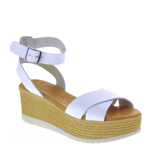 OH MY SANDALS 5215 Sandali Sportivi Donna Pelle Bianco Tacco Zeppa 7Cm Suola Gomma