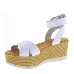 OH MY SANDALS 5215 Sandali Sportivi Donna Pelle Bianco Tacco Zeppa 7Cm Suola Gomma