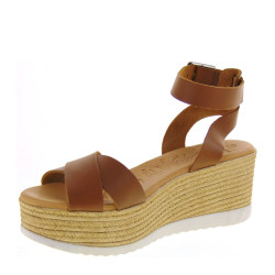 OH MY SANDALS 5215 Sandali Sportivi Donna Pelle Cuoio Tacco Zeppa 7Cm Suola Gomma