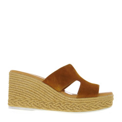 OH MY SANDALS 5223 Sandali Ciabatte Donna Scamosciato Cuoio Tacco Zeppa 9Cm Suola Gomma