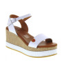 OH MY SANDALS 5248 Sandali Moda Donna Pelle Bianco Tacco Zeppa 8Cm Suola Gomma