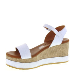 OH MY SANDALS 5248 Sandali Moda Donna Pelle Bianco Tacco Zeppa 8Cm Suola Gomma