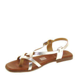 OH MY SANDALS 5317 Infradito Quotidiano Donna Pelle Laminata Champagne Tacco Grosso 1Cm Suola Gomma