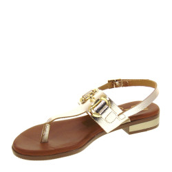 OH MY SANDALS 5334 Infradito Quotidiano Donna Pelle Laminata Champagne Tacco Grosso 2Cm Suola Gomma