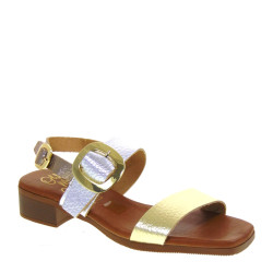 OH MY SANDALS 5346 Sandali Sportivi Donna Pelle Laminata Platino Tacco Grosso 3Cm Suola Gomma
