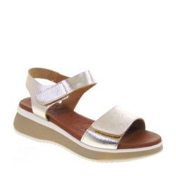 OH MY SANDALS 5411 Sandali Sportivi Donna Pelle Laminata Champagne Tacco Zeppa 4Cm Suola Gomma