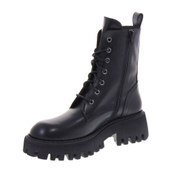 PIRANHA 301 Anfibi Casual Donna Pelle Nero Tacco Grosso 5Cm Suola Gomma Gambale Caviglia