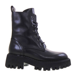 PIRANHA 301 Anfibi Casual Donna Pelle Nero Tacco Grosso 5Cm Suola Gomma Gambale Caviglia