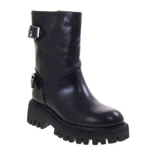 PIRANHA 306 Stivaletti Casual Donna Pelle Nero Tacco Grosso 5Cm Suola Gomma Gambale Caviglia
