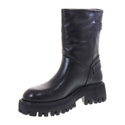 PIRANHA 306 Stivaletti Casual Donna Pelle Nero Tacco Grosso 5Cm Suola Gomma Gambale Caviglia