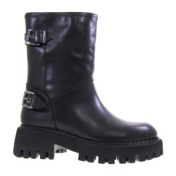 PIRANHA 306 Stivaletti Casual Donna Pelle Nero Tacco Grosso 5Cm Suola Gomma Gambale Caviglia