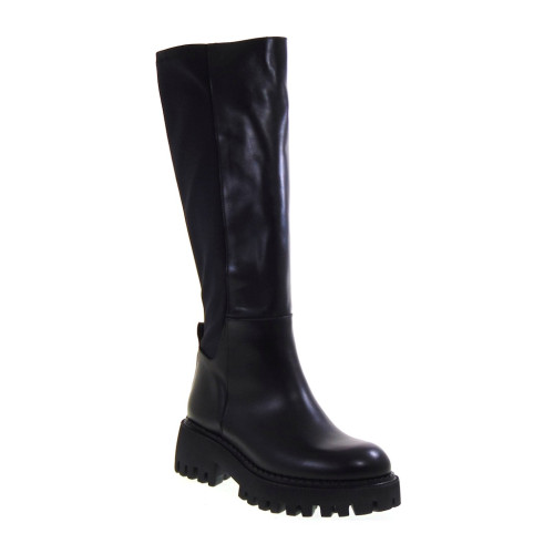 PIRANHA 312 Stivali Casual Donna Pelle Nero Tacco Grosso 5Cm Suola Gomma Gambale Ginocchio