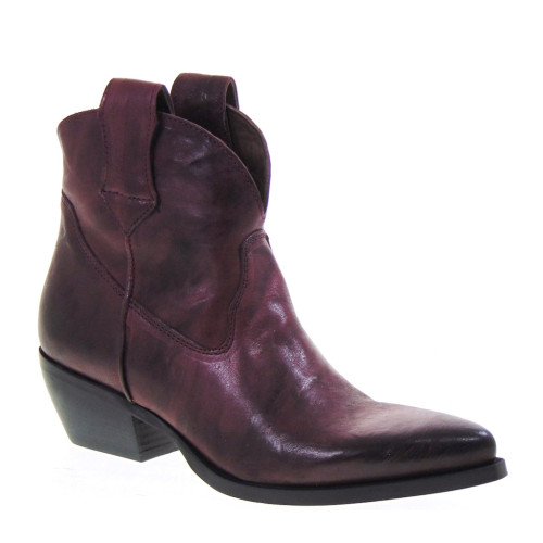 PIRANHA 500 Texani Bassi Donna Pelle Bordeaux Tacco Western 4Cm Suola Gomma Gambale Caviglia