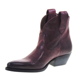 PIRANHA 500 Texani Bassi Donna Pelle Bordeaux Tacco Western 4Cm Suola Gomma Gambale Caviglia