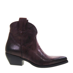 PIRANHA 500 Texani Bassi Donna Pelle Bordeaux Tacco Western 4Cm Suola Gomma Gambale Caviglia