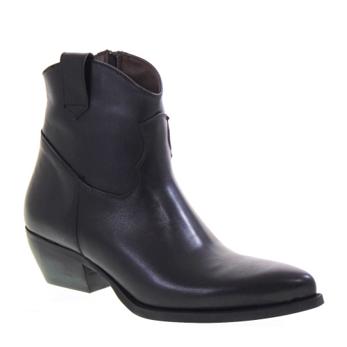 PIRANHA 504 Texani Bassi Donna Pelle Nero Tacco Western 4Cm Suola Gomma Gambale Caviglia