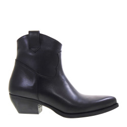 PIRANHA 504 Texani Bassi Donna Pelle Nero Tacco Western 4Cm Suola Gomma Gambale Caviglia