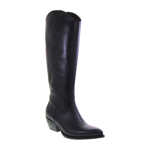 PIRANHA 505 Texani Alti Donna Pelle Nero Tacco Western 4Cm Suola Gomma Gambale Ginocchio