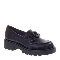 PITILLOS 10103 Mocassini Casual Donna Pelle Nero Tacco Grosso 4Cm Suola Gomma