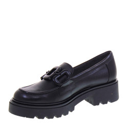 PITILLOS 10103 Mocassini Casual Donna Pelle Nero Tacco Grosso 4Cm Suola Gomma