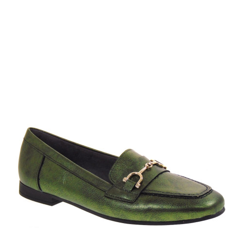 PITILLOS 10170 Mocassini Casual Donna Pelle Verde Tacco Grosso 1Cm Suola Gomma