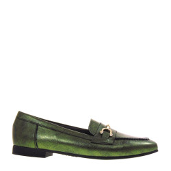 PITILLOS 10170 Mocassini Casual Donna Pelle Verde Tacco Grosso 1Cm Suola Gomma