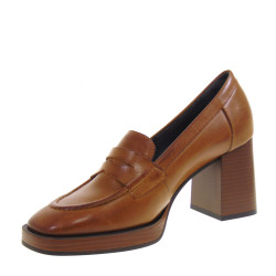 PITILLOS 10190 Mocassini Casual Donna Pelle Cuoio Tacco Grosso 8Cm Suola Gomma