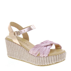 PITILLOS 5511 Sandali Sportivi Donna Rafia Rosa Tacco Zeppa 7Cm Suola Poliuretano
