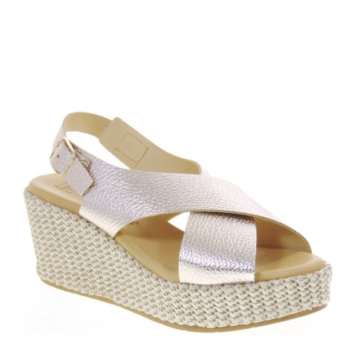 PITILLOS 5512 Sandali Sportivi Donna Pelle Oro Tacco Zeppa 7Cm Suola Poliuretano