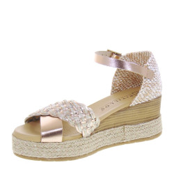 PITILLOS 5522 Sandali Sportivi Donna Pelle Laminata Rosa Tacco Zeppa 6Cm Suola Poliuretano