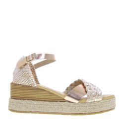 PITILLOS 5522 Sandali Sportivi Donna Pelle Laminata Rosa Tacco Zeppa 6Cm Suola Poliuretano