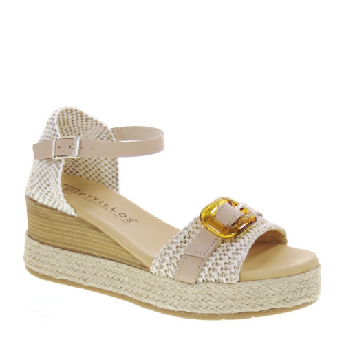 PITILLOS 5524 Sandali Sportivi Donna Rafia Naturale Tacco Zeppa 6Cm Suola Poliuretano