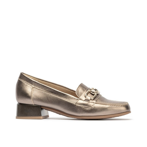 PITILLOS 5771 Mocassini Casual Donna Pelle Laminata Bronzo Tacco Grosso 3Cm Suola Gomma