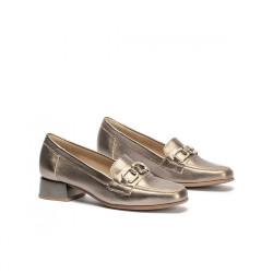 PITILLOS 5771 Mocassini Casual Donna Pelle Laminata Bronzo Tacco Grosso 3Cm Suola Gomma