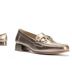 PITILLOS 5771 Mocassini Casual Donna Pelle Laminata Bronzo Tacco Grosso 3Cm Suola Gomma