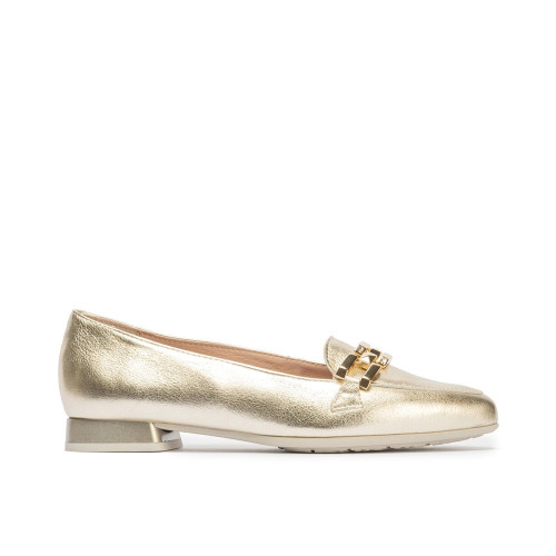 PITILLOS 5782 Mocassini Casual Donna Pelle Laminata Oro Tacco Grosso 2Cm Suola Gomma