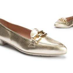 PITILLOS 5782 Mocassini Casual Donna Pelle Laminata Oro Tacco Grosso 2Cm Suola Gomma