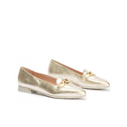 PITILLOS 5782 Mocassini Casual Donna Pelle Laminata Oro Tacco Grosso 2Cm Suola Gomma