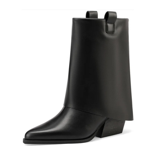 QUEEN HELENA X31108 Stivaletti Moda Donna Pelle Sintetica Nero Tacco Western 6Cm Suola Gomma Gambale Caviglia